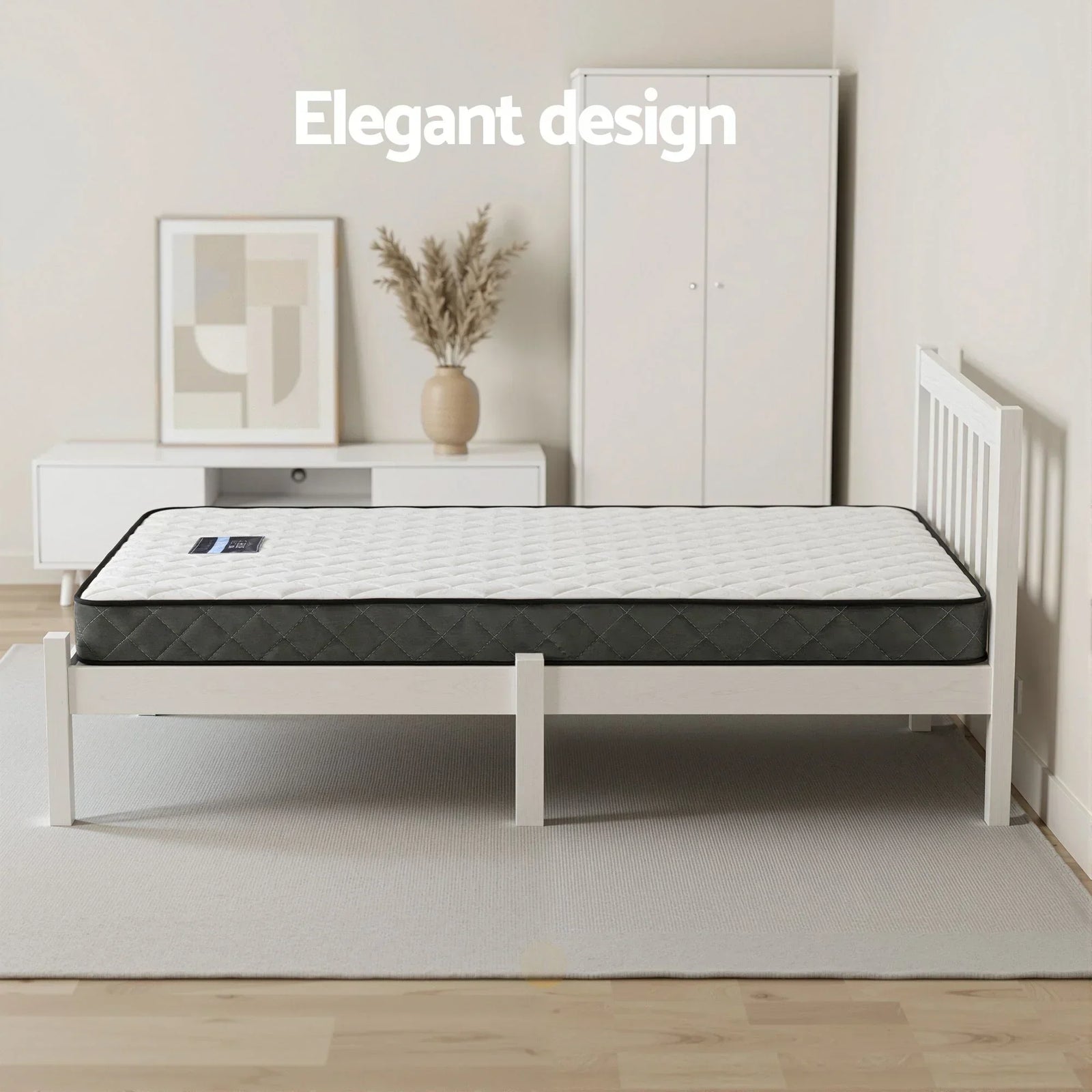 Giselle Single Mattress and Artiss Bed Frame Set White Solid Pine with 16cm Mattress