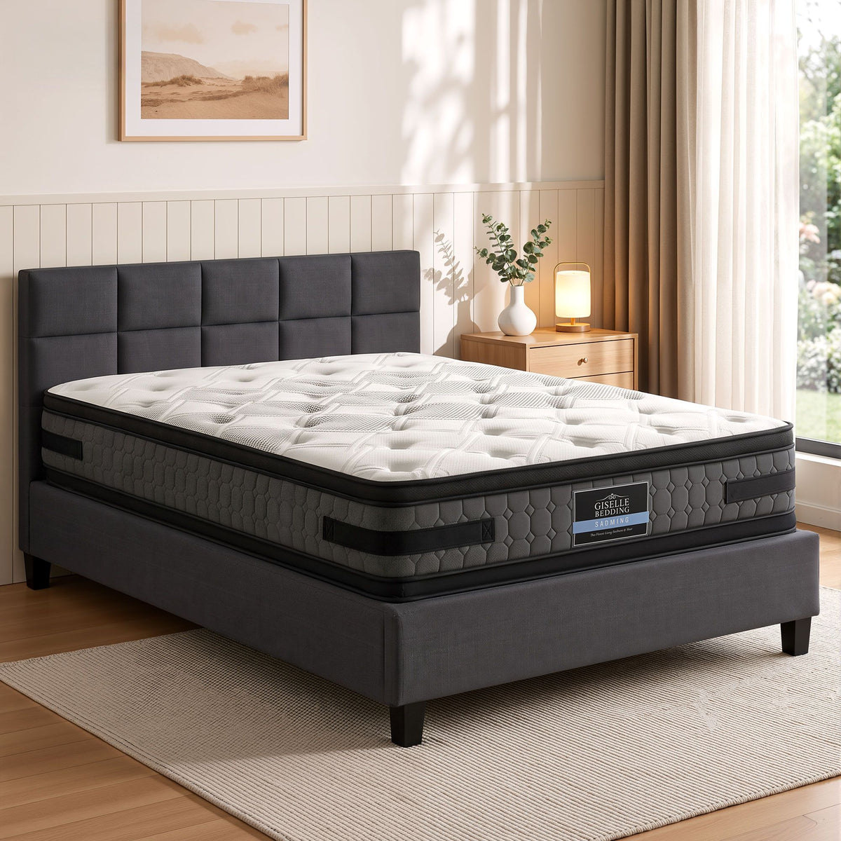 Queen Bed Frame and Mattress Bundle 36cm Dual-Sided Gel Memory Foam Euro Top