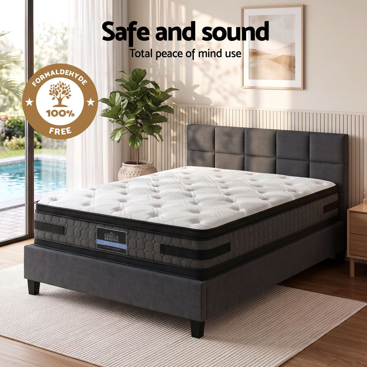 Queen Bed Frame and Mattress Bundle 36cm Dual-Sided Gel Memory Foam Euro Top