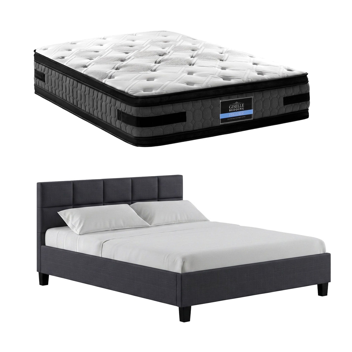 Queen Bed Frame and Mattress Bundle 36cm Dual-Sided Gel Memory Foam Euro Top