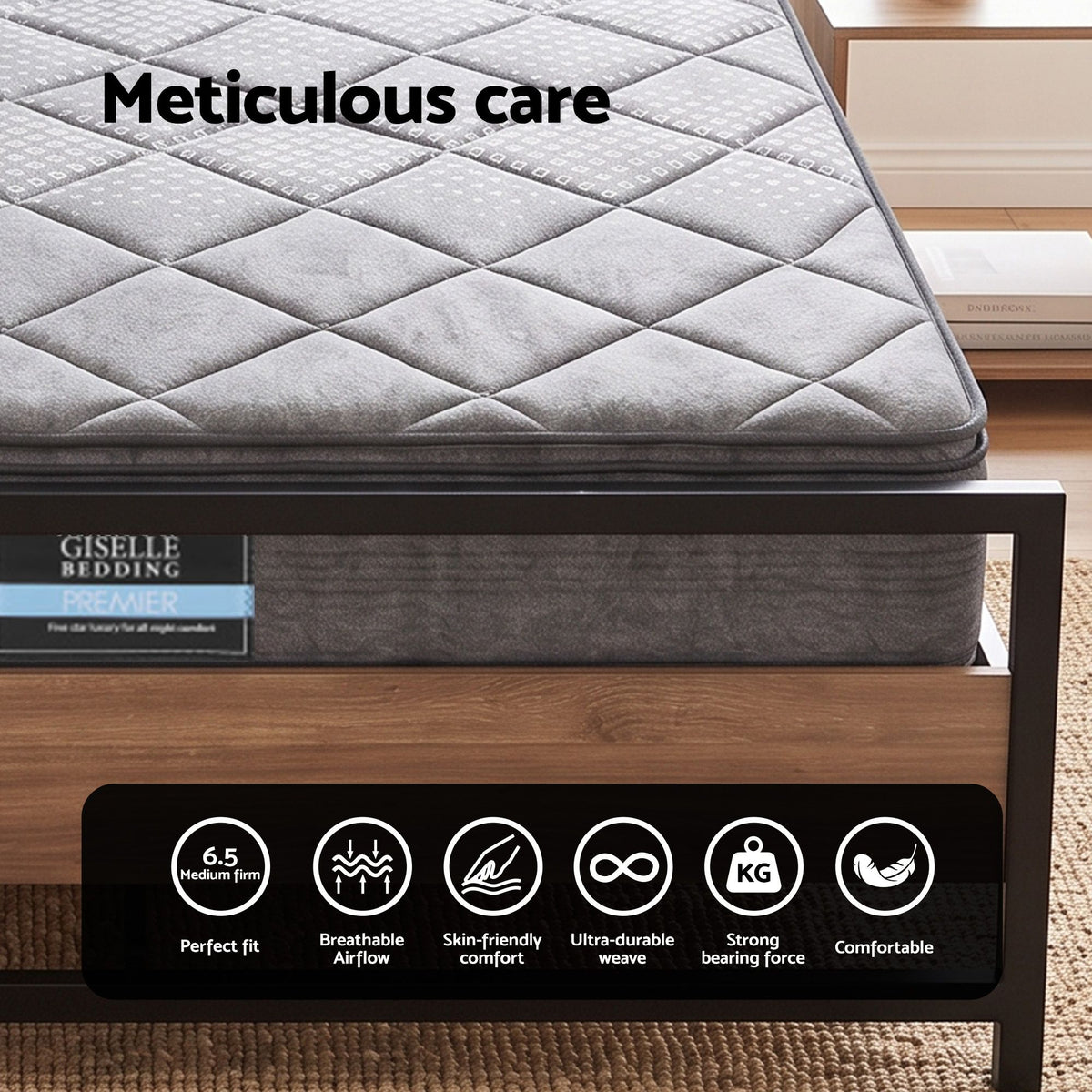 18cm Queen Mattress Pillowtop and Artiss Metal Bed Frame Set With 2 drawers