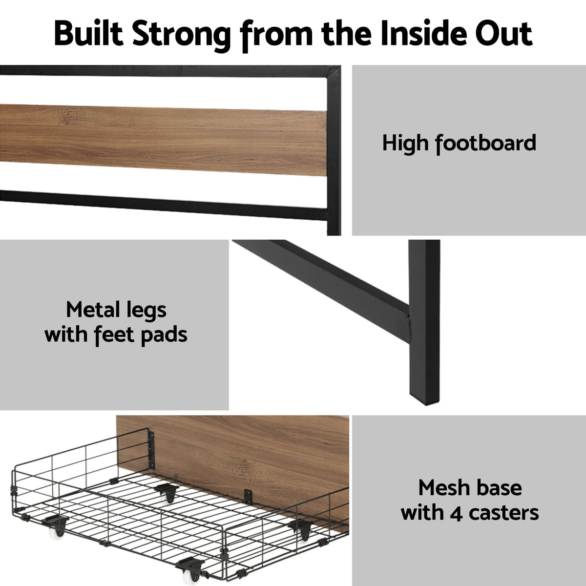 18cm Queen Mattress Pillowtop and Artiss Metal Bed Frame Set With 2 drawers