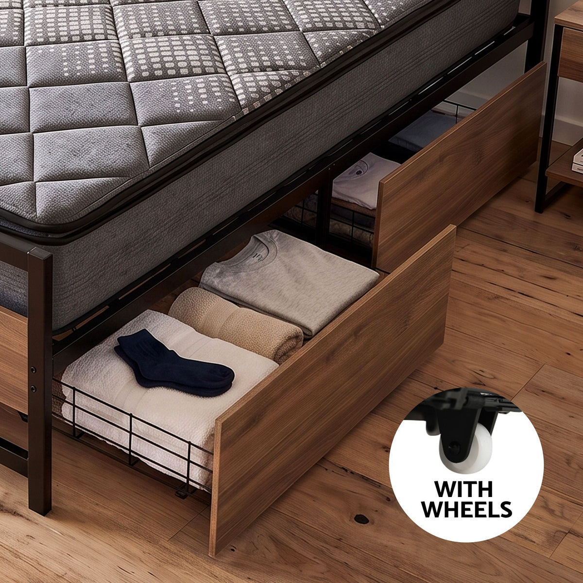 18cm Queen Mattress Pillowtop and Artiss Metal Bed Frame Set With 2 drawers