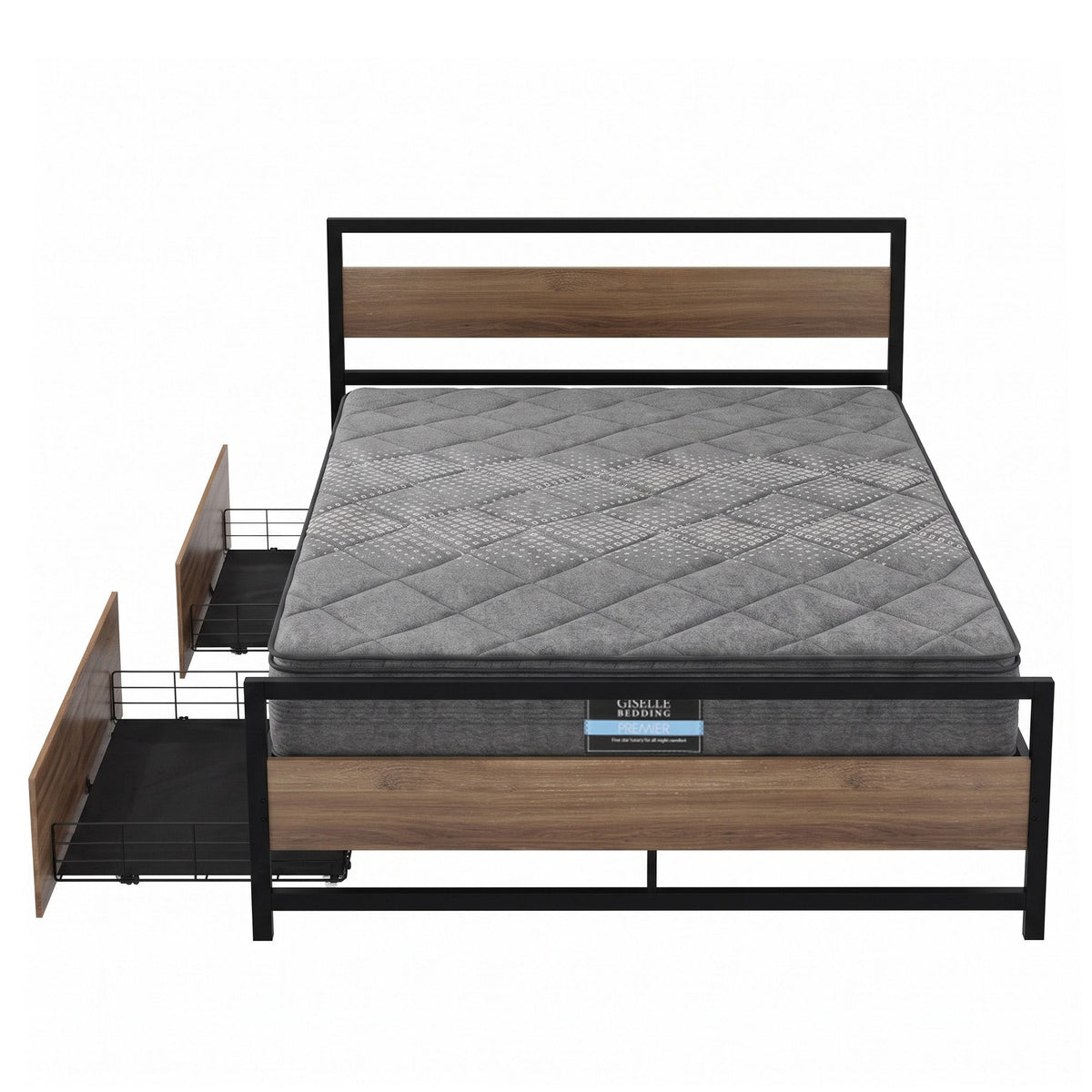 18cm Queen Mattress Pillowtop and Artiss Metal Bed Frame Set With 2 drawers
