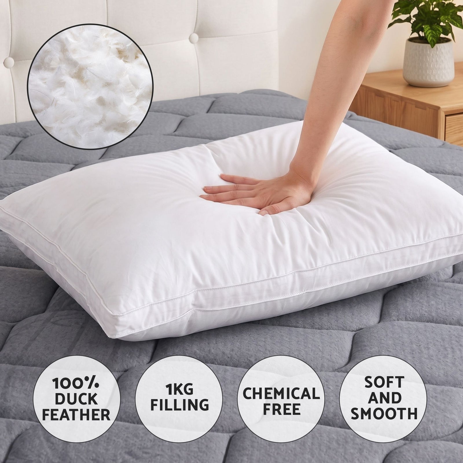 Giselle King 34cm Euro Top Pocket Spring Mattress with 2 Feather Down Pillows Set