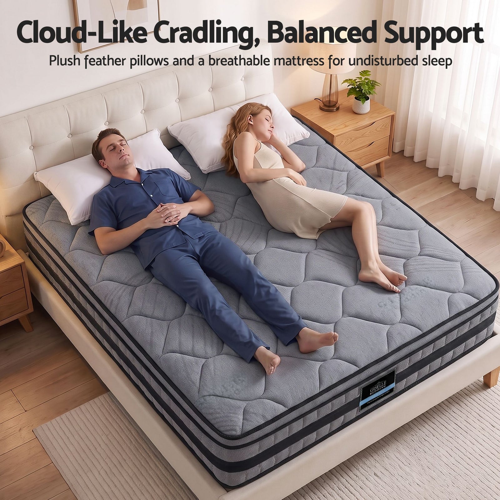 Giselle King 34cm Euro Top Pocket Spring Mattress with 2 Feather Down Pillows Set