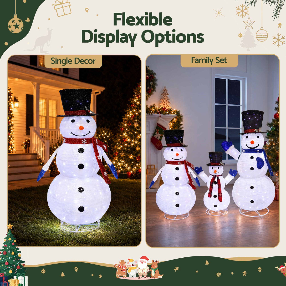 Christmas Lights 330 LED Fairy Light 3pcs Snowman Decorations Set