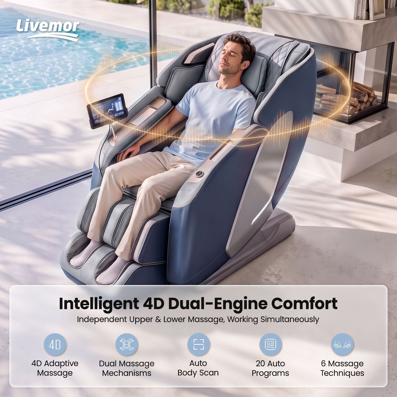4D Massage Chair Recliner SL Track Full Body Zero Gravity AI Scan Melisa