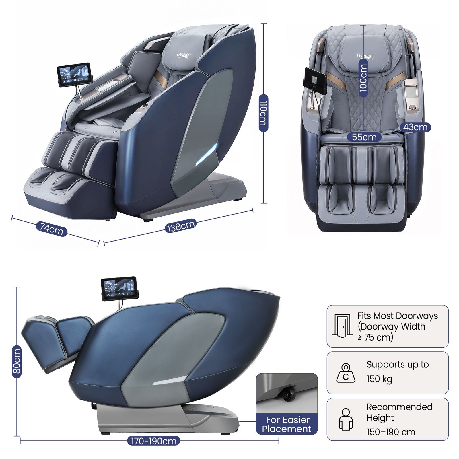 4D Massage Chair Recliner SL Track Full Body Zero Gravity AI Scan Melisa