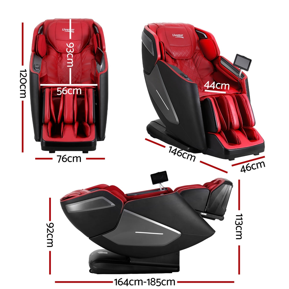 Livemor 4D Massage Chair Electric Recliner Home Massager Red