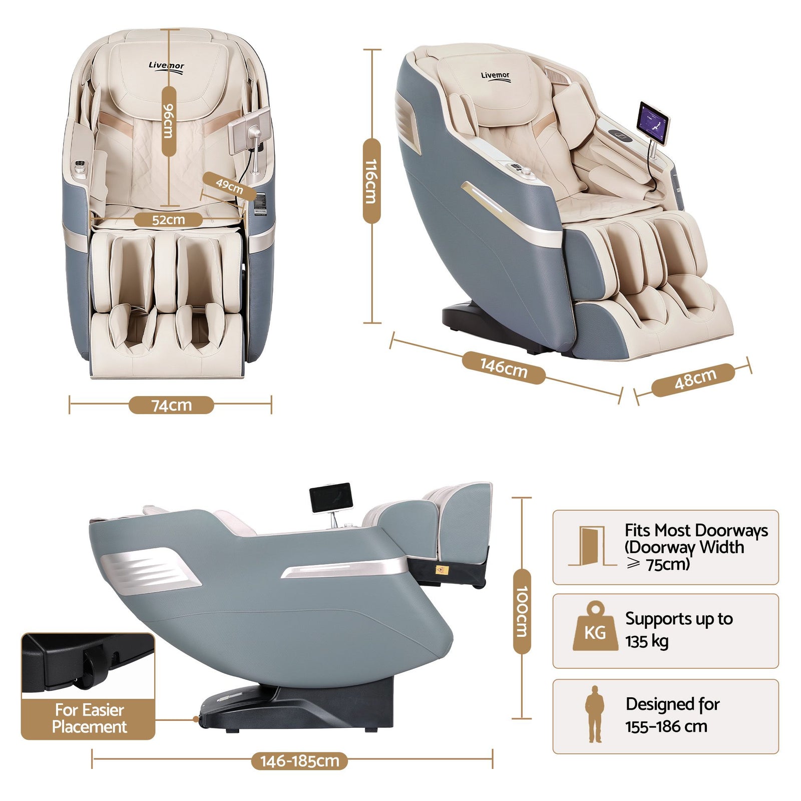 Elite 4D Massage Chair E1 Full Body Zero Gravity Recliner SL Track AI Body Scan