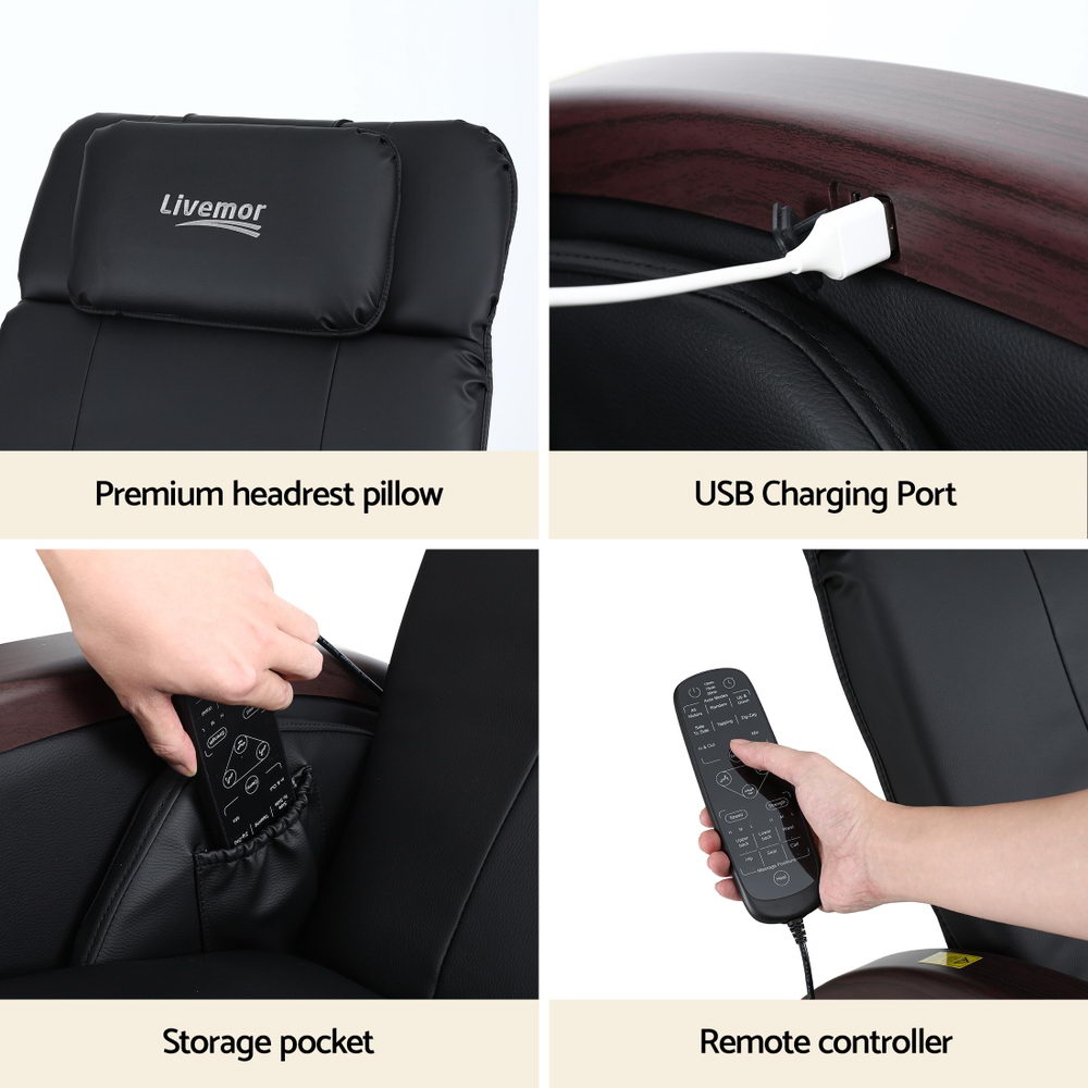 ARIA Electric Massage Chair Recliner Zero Gravity Heat Vibration Black