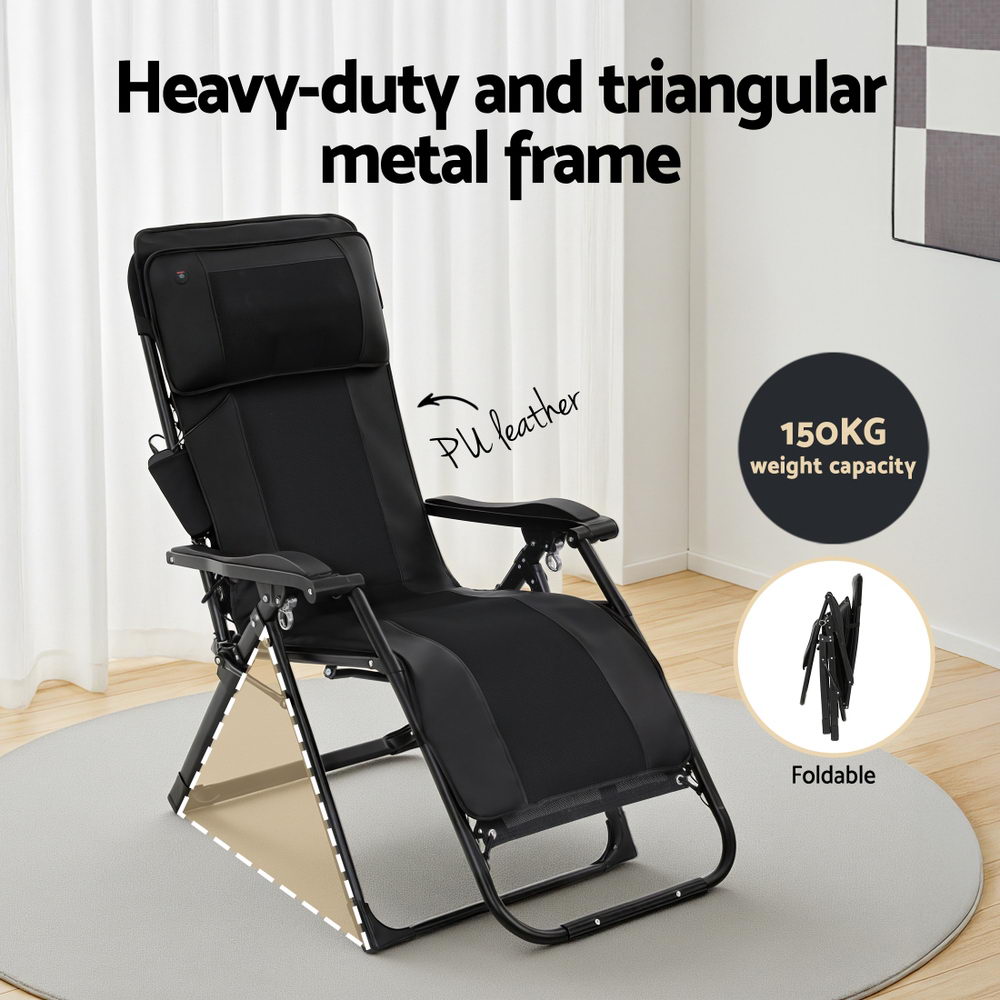 Electric Massage Chair Recliner Full Body Vibration Heat Foldable Black