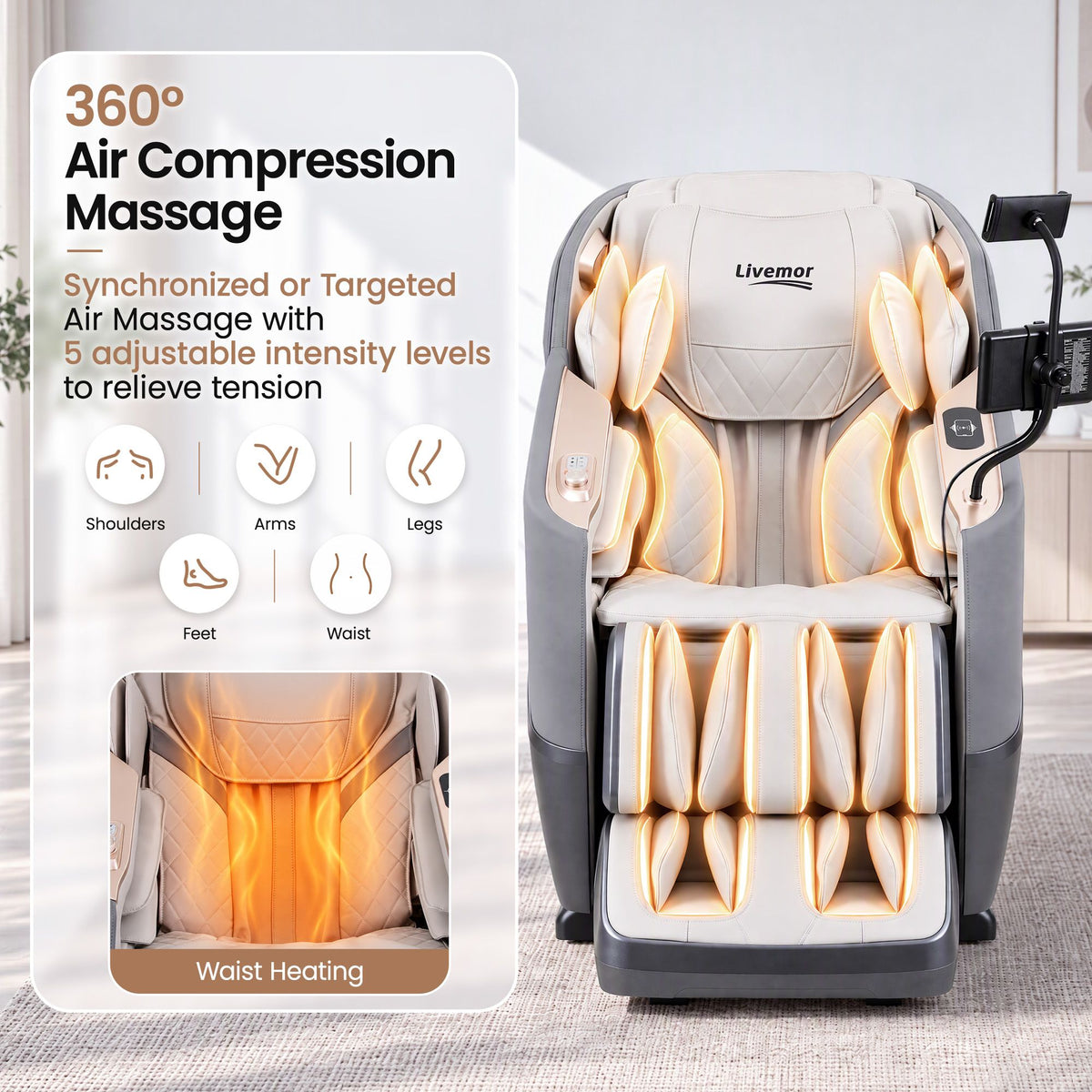 Livemor Elite Pro 4D Massage Chair with AI Wellness Detection & AI Body Scan, Zero Gravity, Full Body Air Compression, Extended SL Track, 12 Auto Programs, Professional Foot Massage, Waist Heating, Voice Control