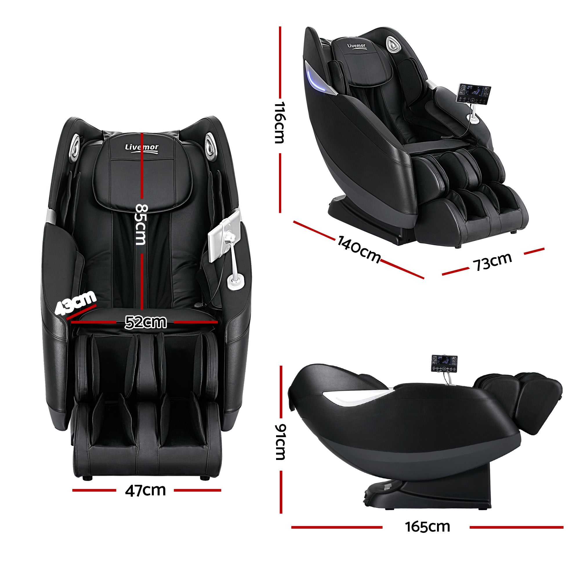 Flynn 3D Electric Massage Chair Zero Gravity Recliner Full Body Black