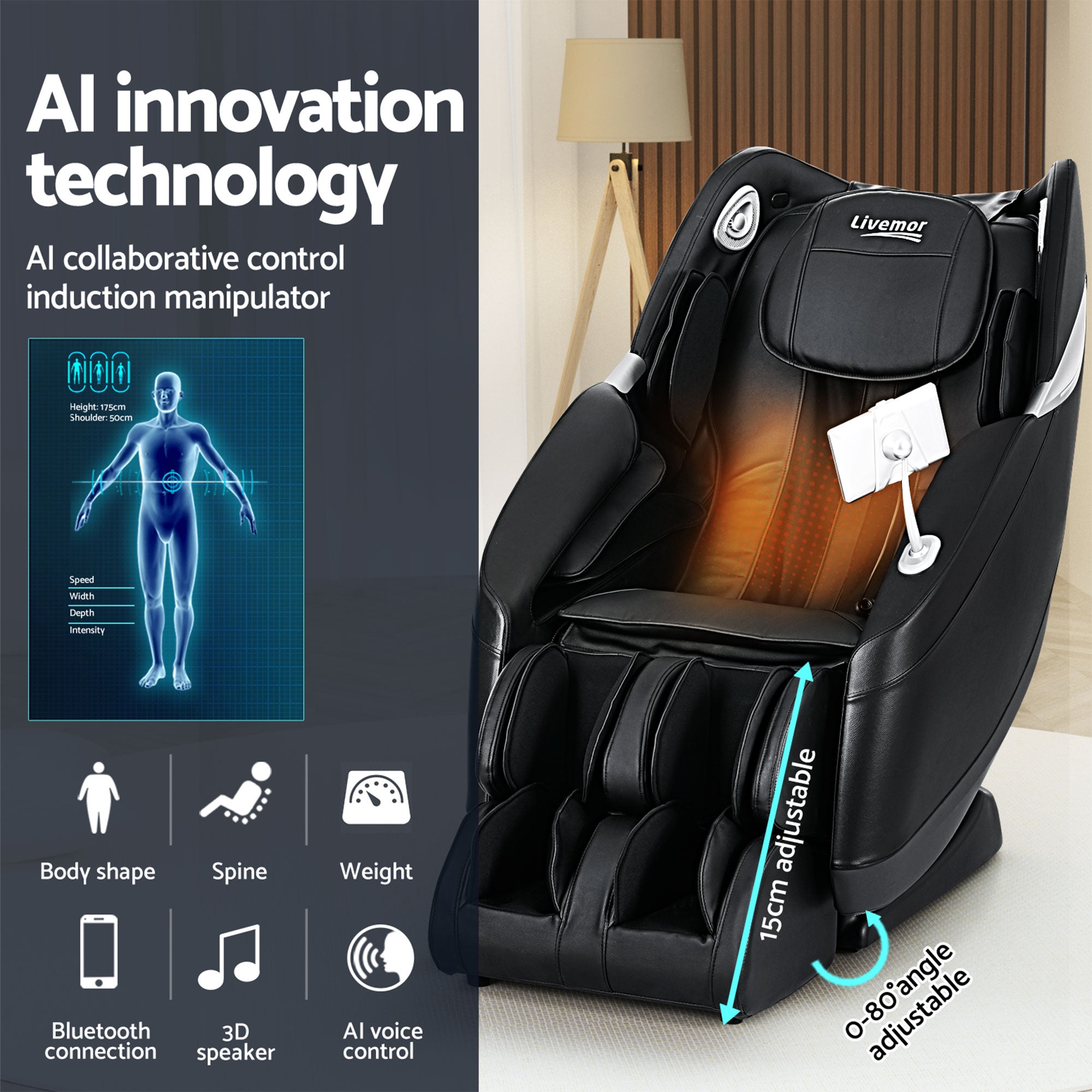 Flynn 3D Electric Massage Chair Zero Gravity Recliner Full Body Black