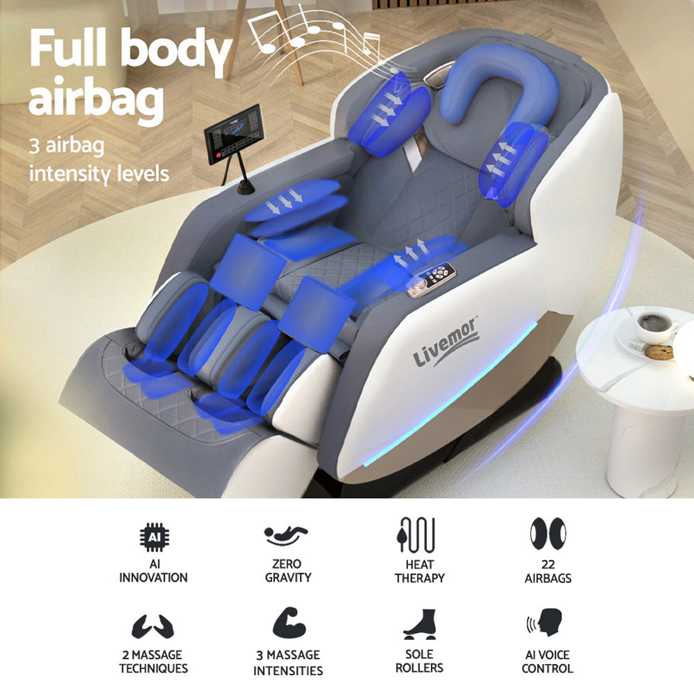 Electric Massage Chair Zero Gravity Recliner Heated Full Body Grey