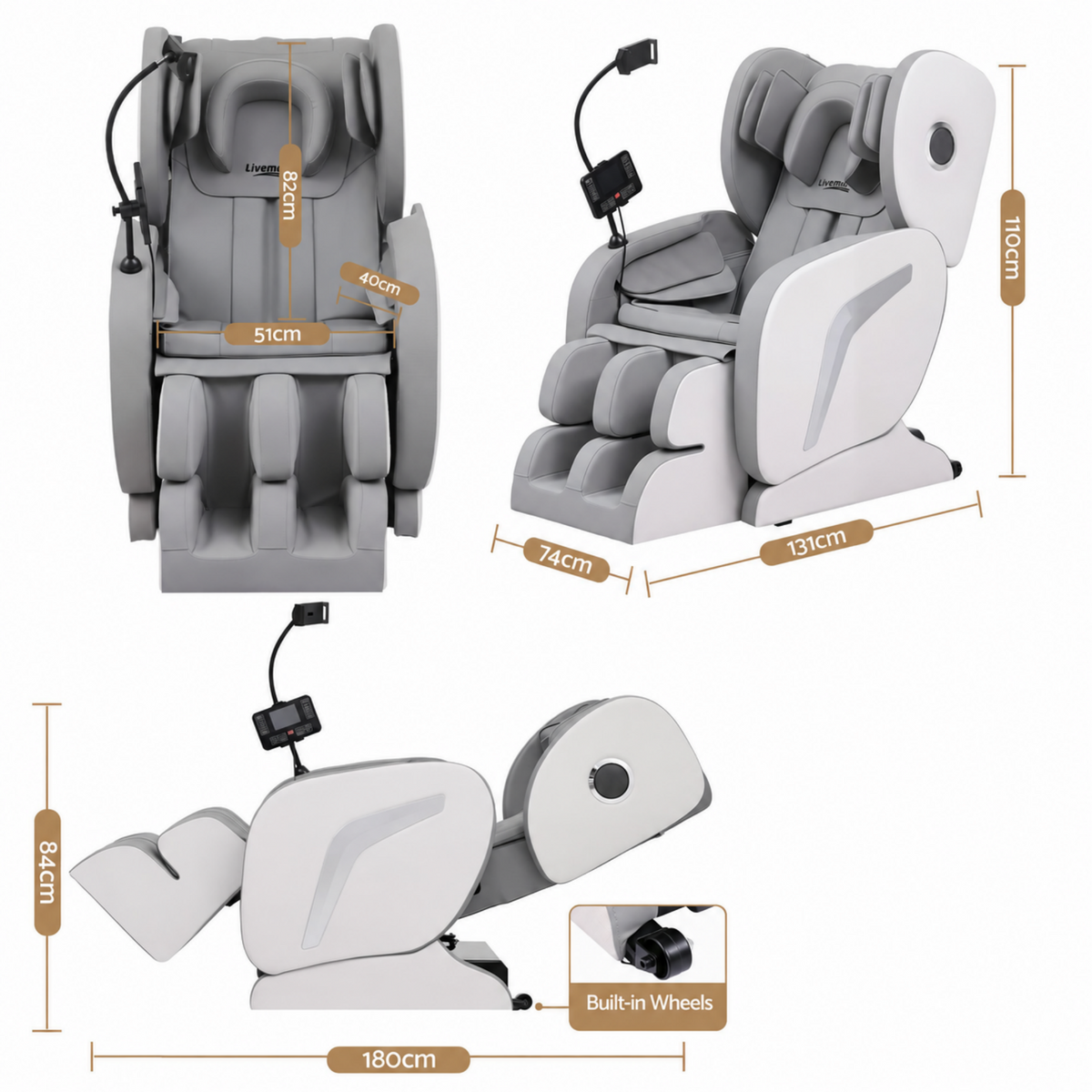 Livemor VEGA Full Body Massage Chair, Foot Roller, Heat & Airbag Compression