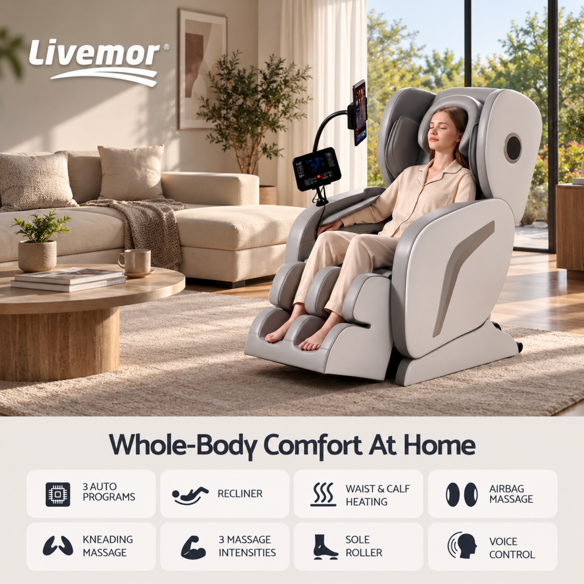 Livemor VEGA Full Body Massage Chair, Foot Roller, Heat & Airbag Compression