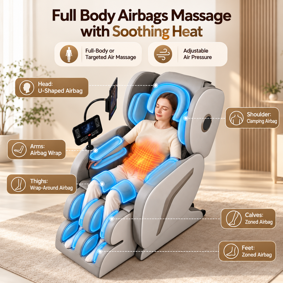 Livemor VEGA Full Body Massage Chair, Foot Roller, Heat & Airbag Compression