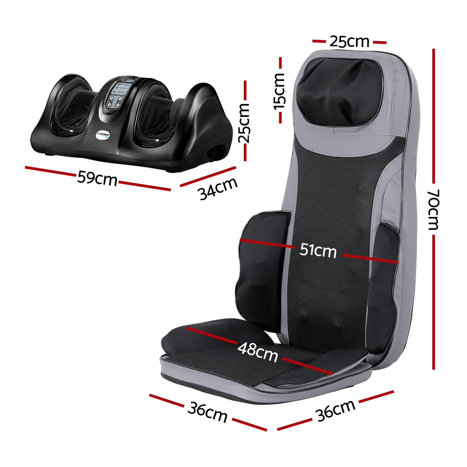 8-nodes Full Back Massage Seat Cushion Heating With Foot Massagers