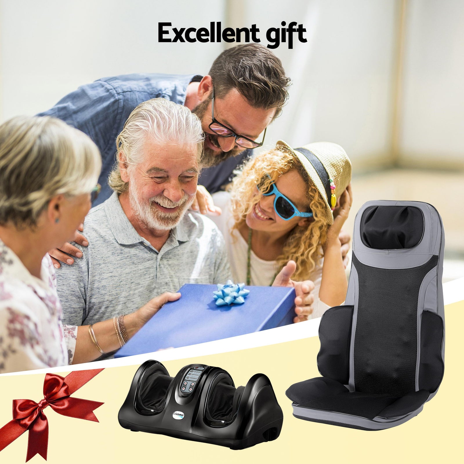 8-nodes Full Back Massage Seat Cushion Heating With Foot Massagers