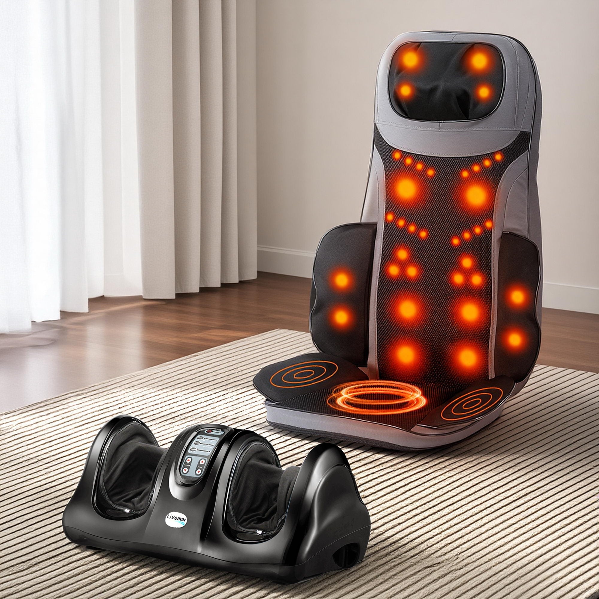 8-nodes Full Back Massage Seat Cushion Heating With Foot Massagers