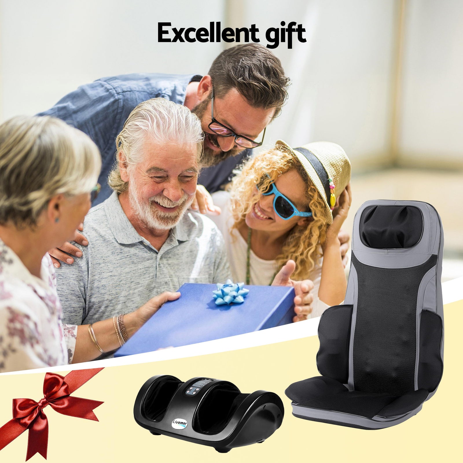 Full Back Massage Seat Cushion Heating With Kneading Foot Massagers