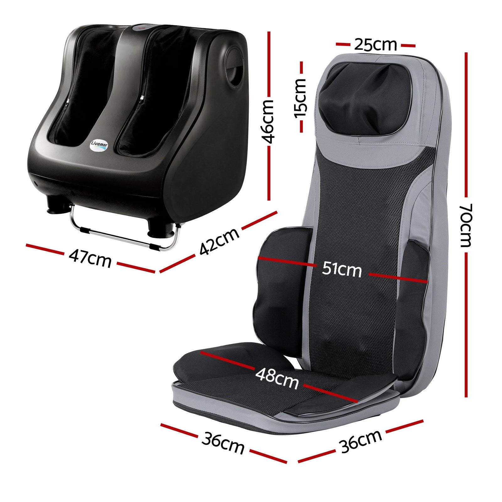 Full Back Massage Seat Cushion Heating With 360° Foot Massagers