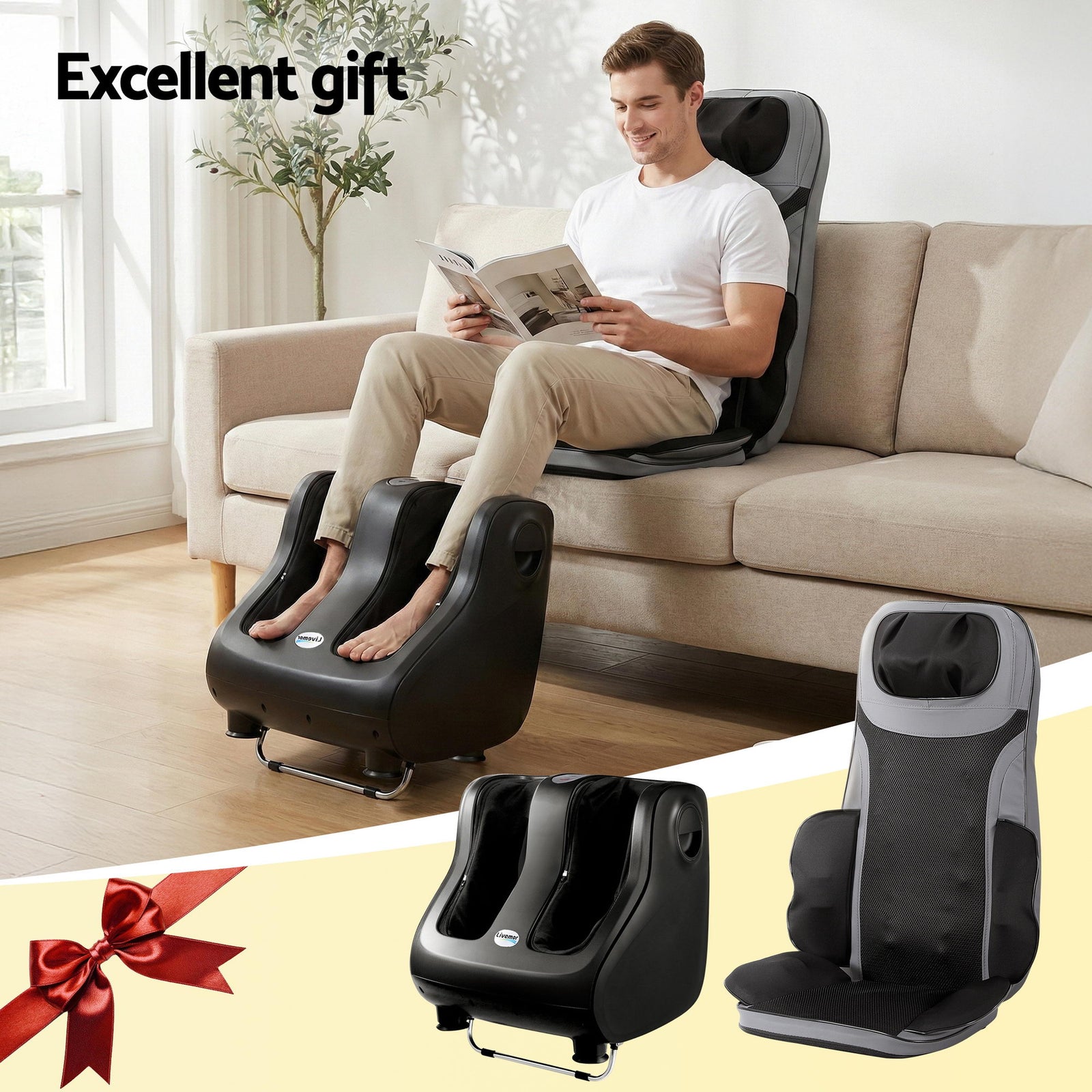 Full Back Massage Seat Cushion Heating With 360° Foot Massagers