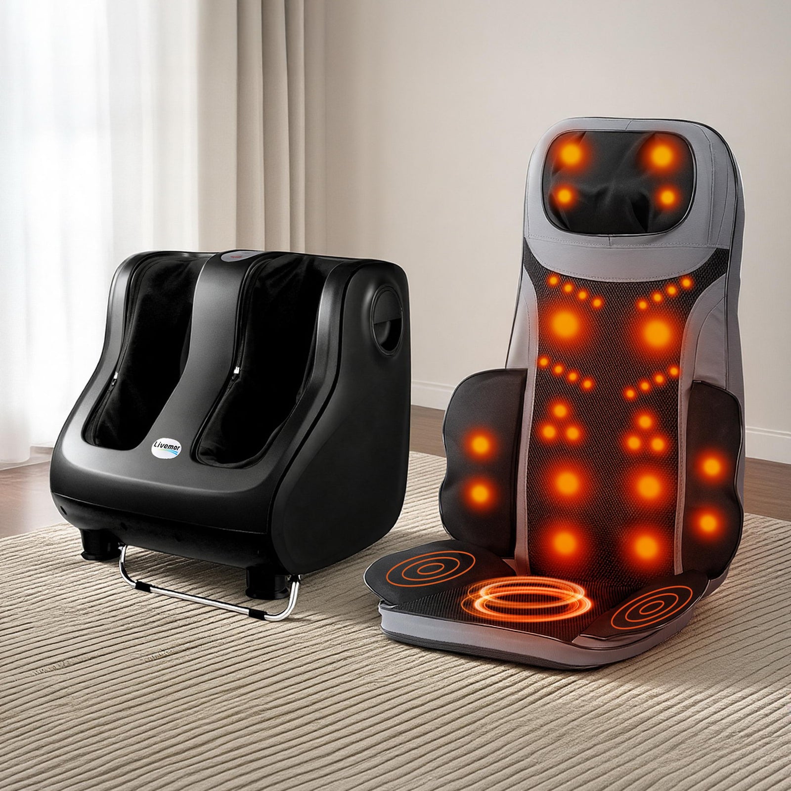 Full Back Massage Seat Cushion Heating With 360° Foot Massagers