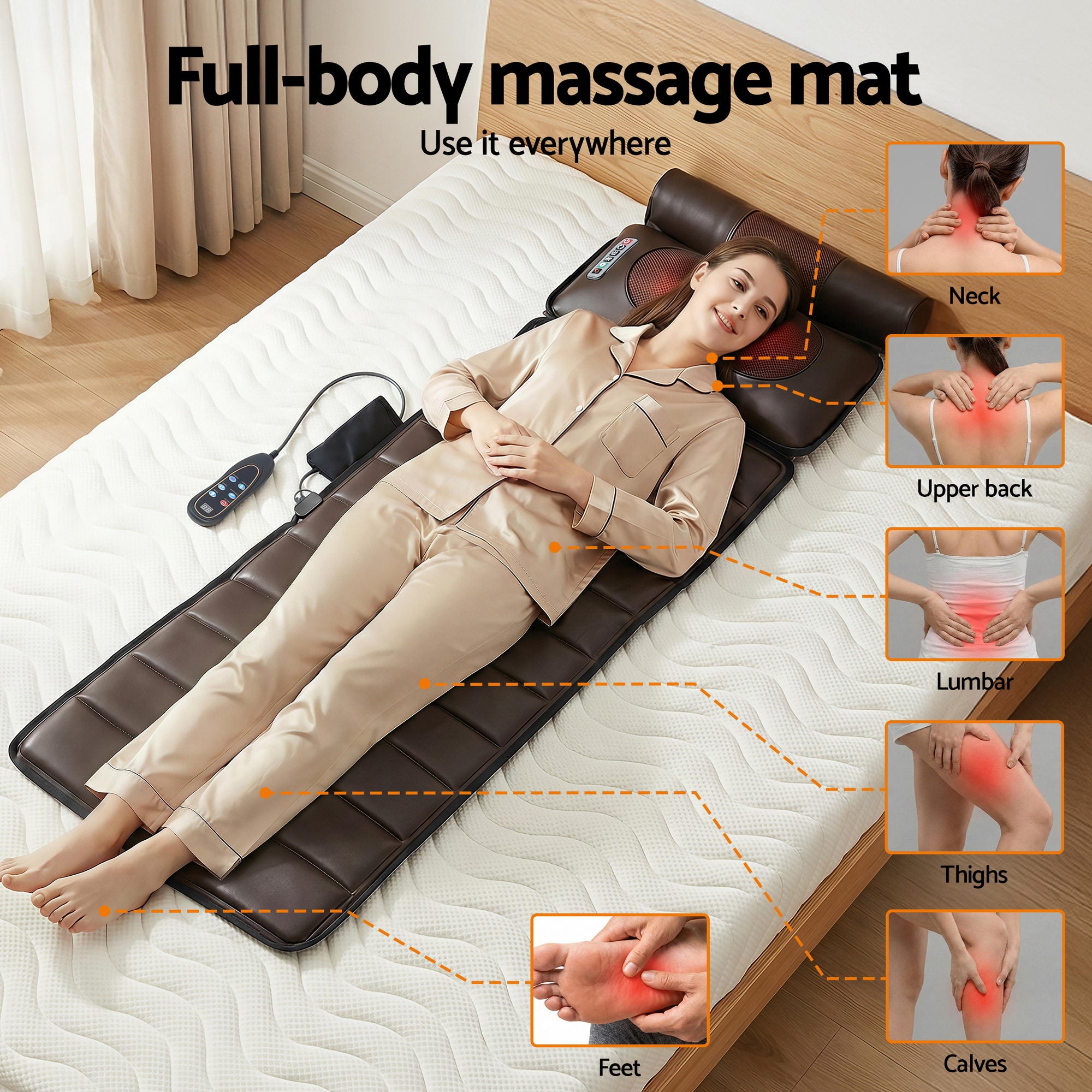 Massage Mat Kneading Neck Foot Massager Heated Vibration Airbag Mattress