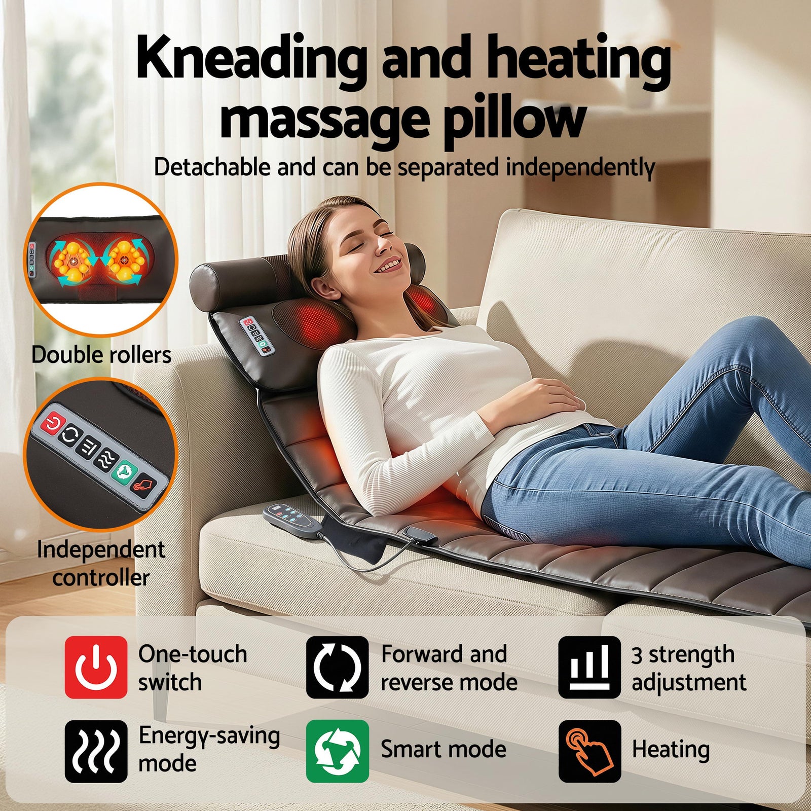 Massage Mat Kneading Neck Foot Massager Heated Vibration Airbag Mattress