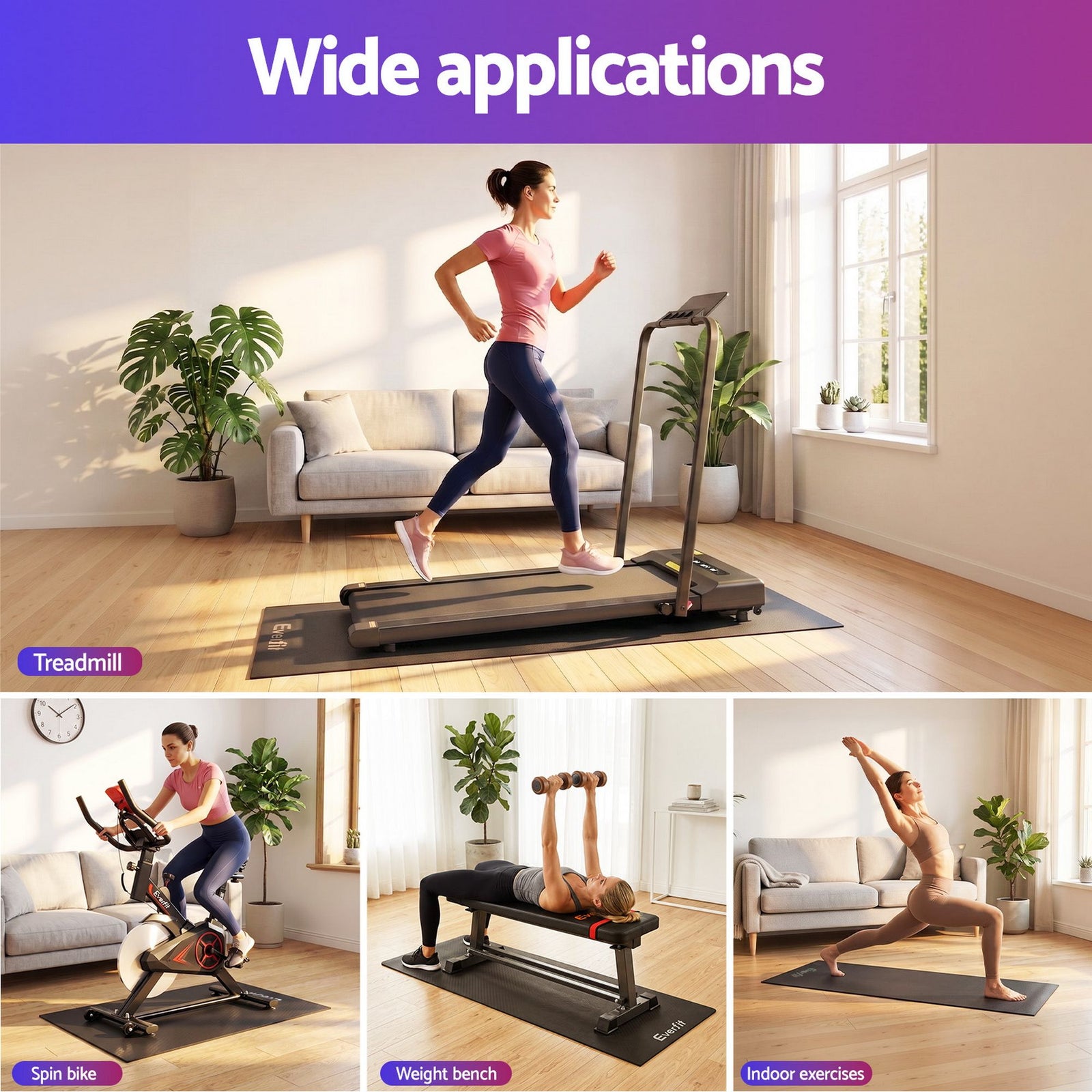 Everfit Exercise Equipment Mat Treadmill Floor Rug Home Gym Fitness Yoga 1.5M