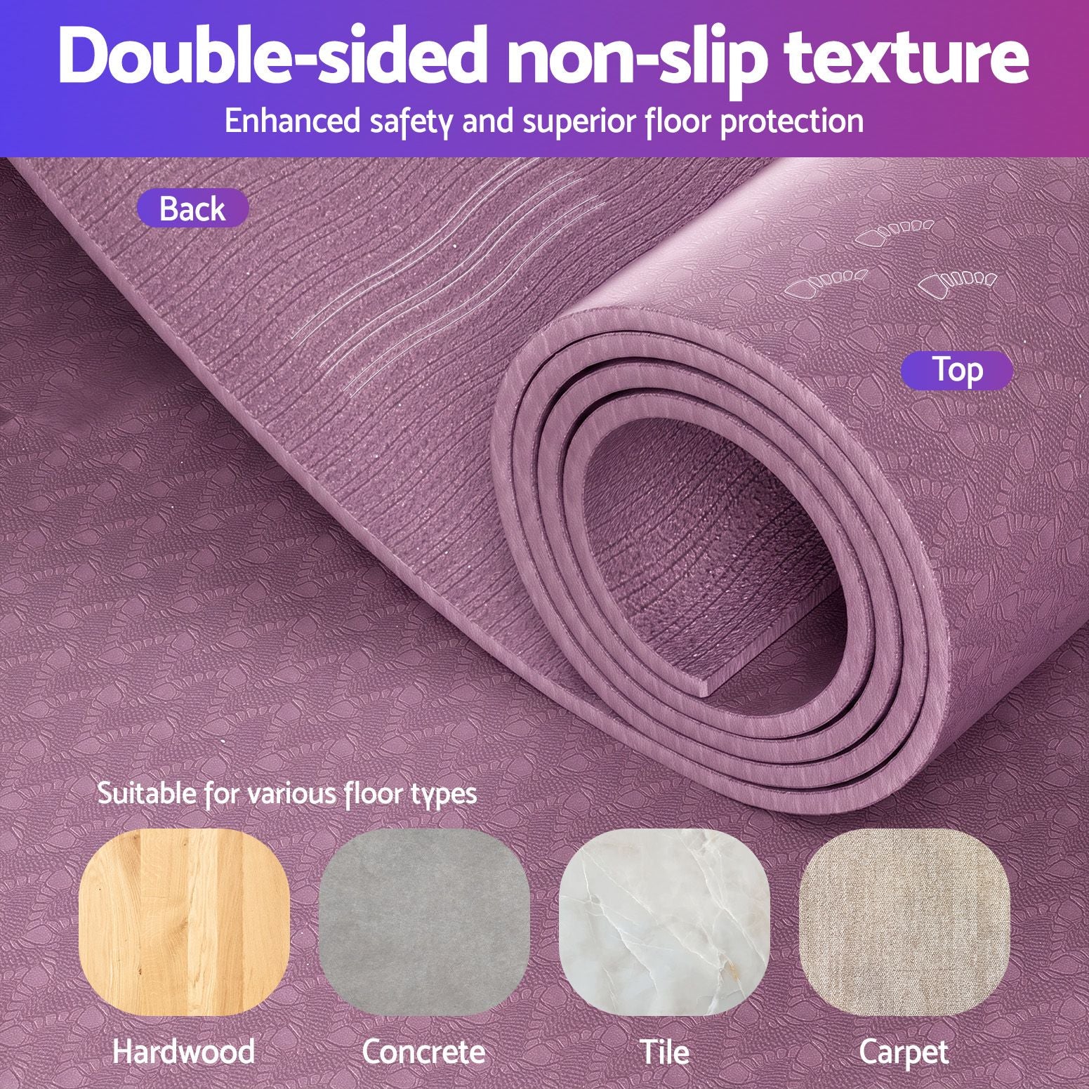 Exercise Equipment Mat 1.8M Treadmill Floor Rug Home Gym Fitness Purple