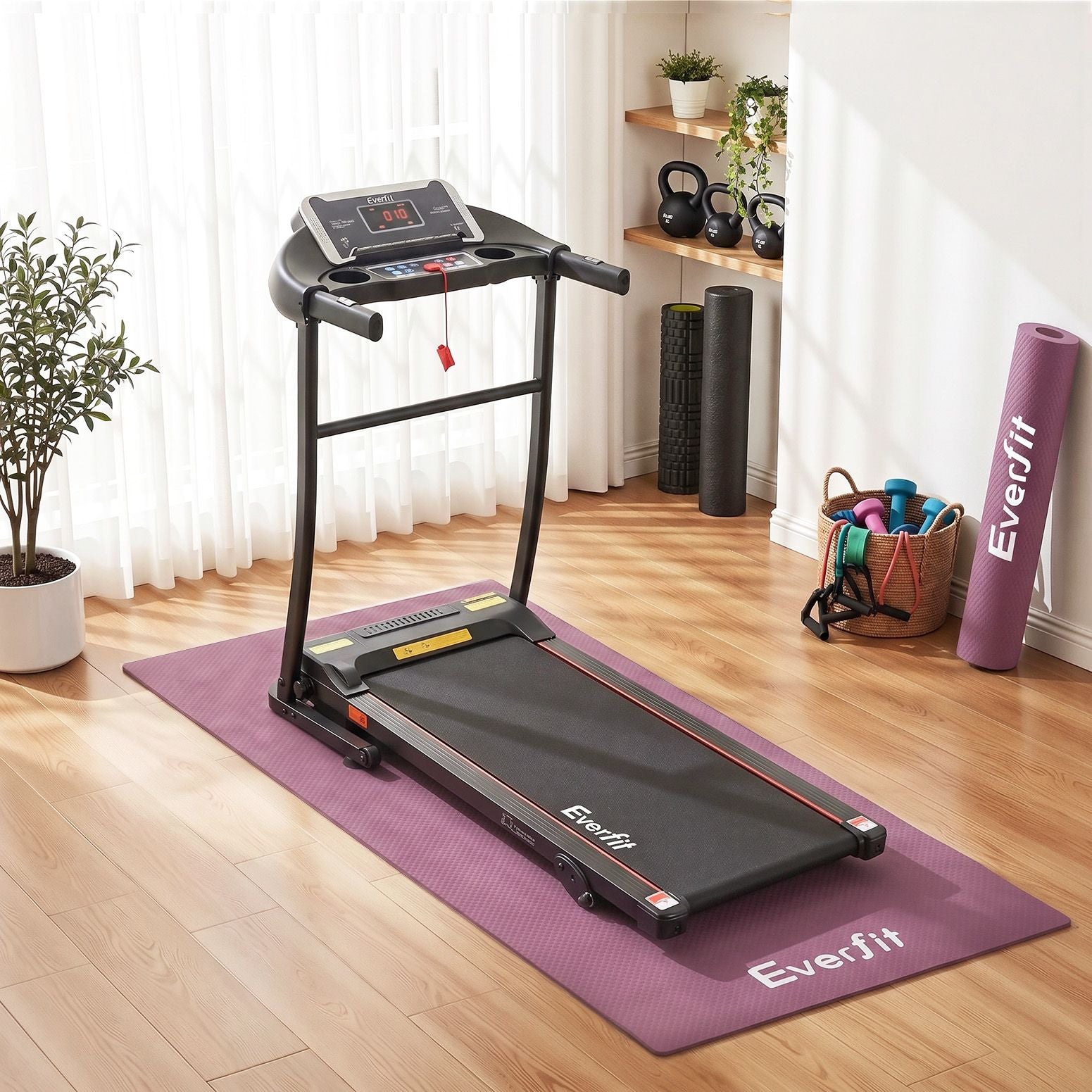 Exercise Equipment Mat 1.8M Treadmill Floor Rug Home Gym Fitness Purple