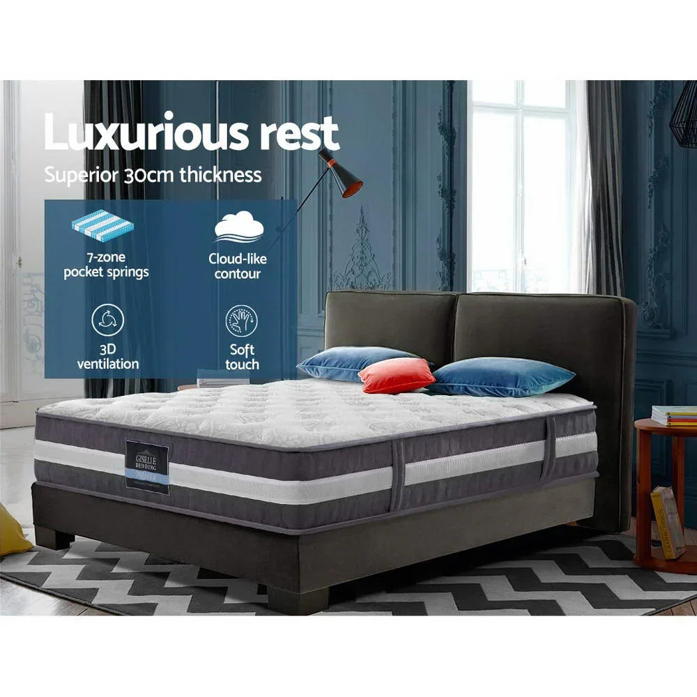 King Mattress 30cm Pocket Spring Tight Top Medium Firm 7 Zone