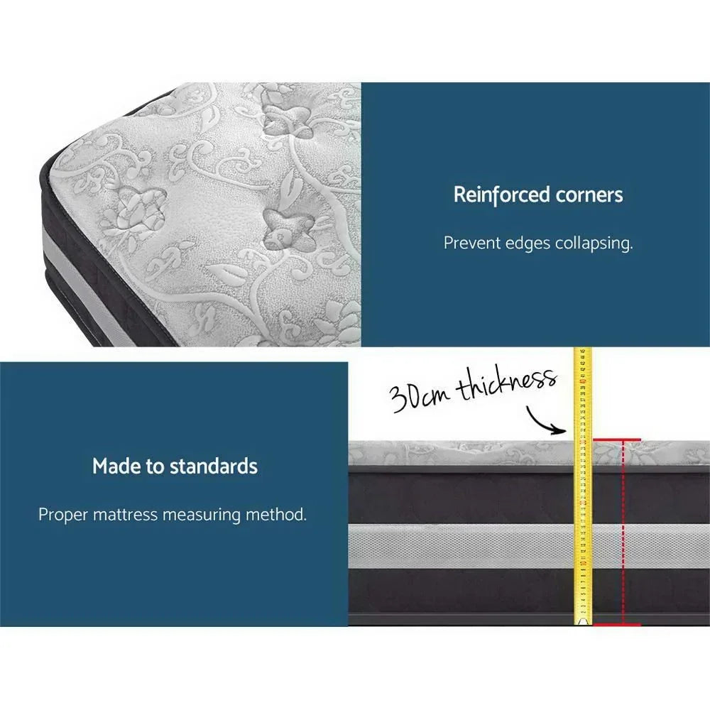 King Single 30cm Tight Top Mattress 7-Zone Pocket Spring Medium Firm