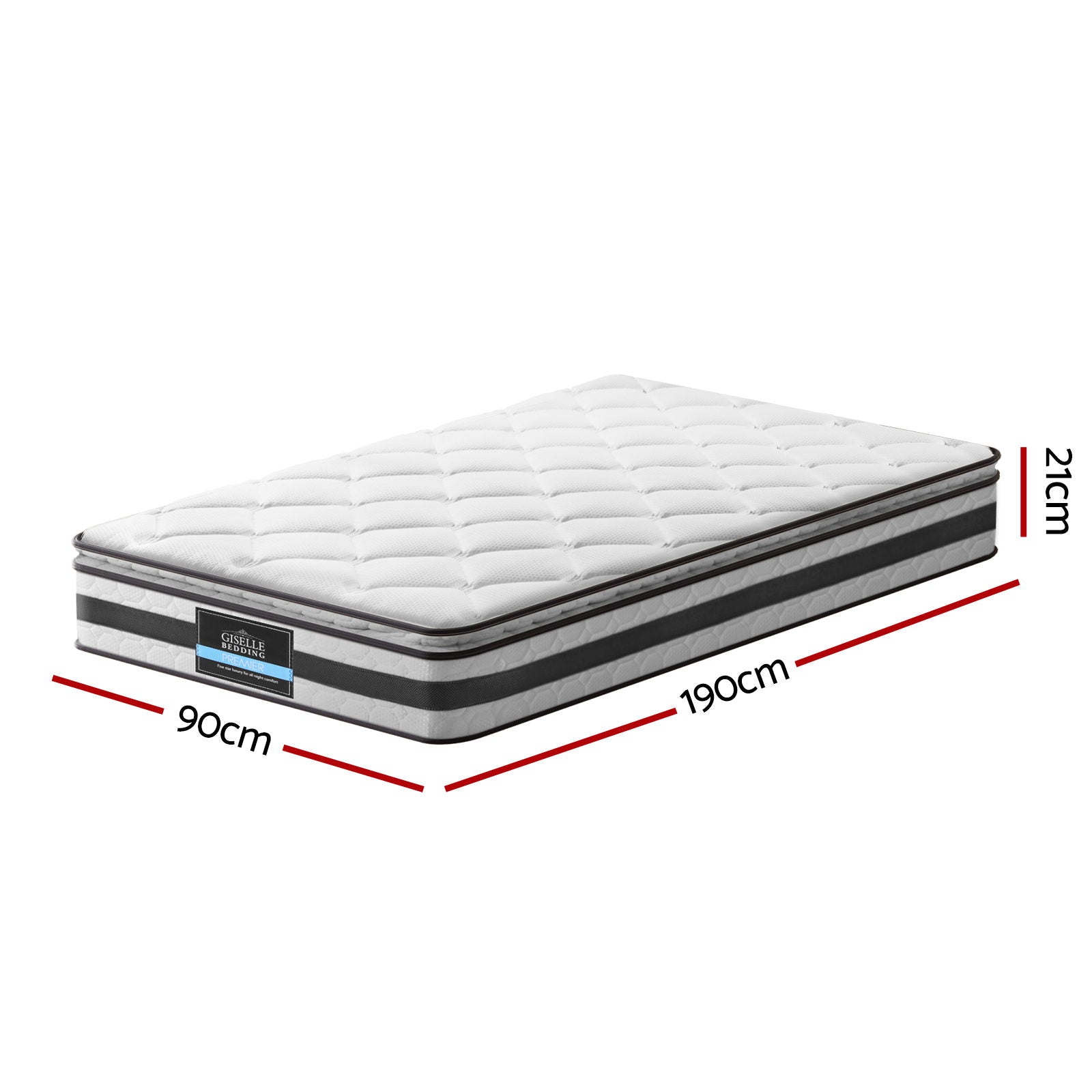 Single Pillow Top Mattress 21cm Medium Firm Bonnell Spring Bed