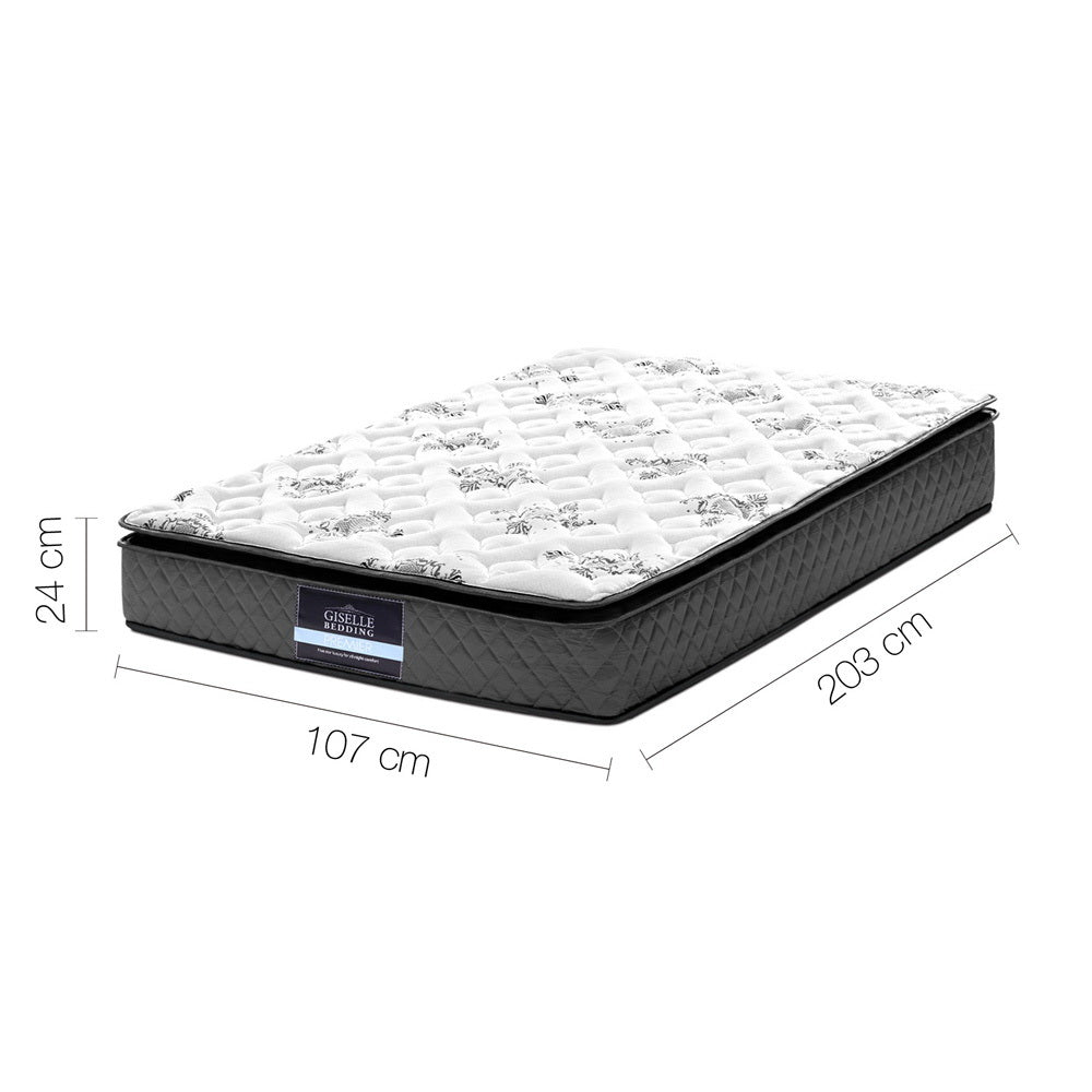 King Single Pillow Top Mattress Bonnell Spring 24cm Medium Firm