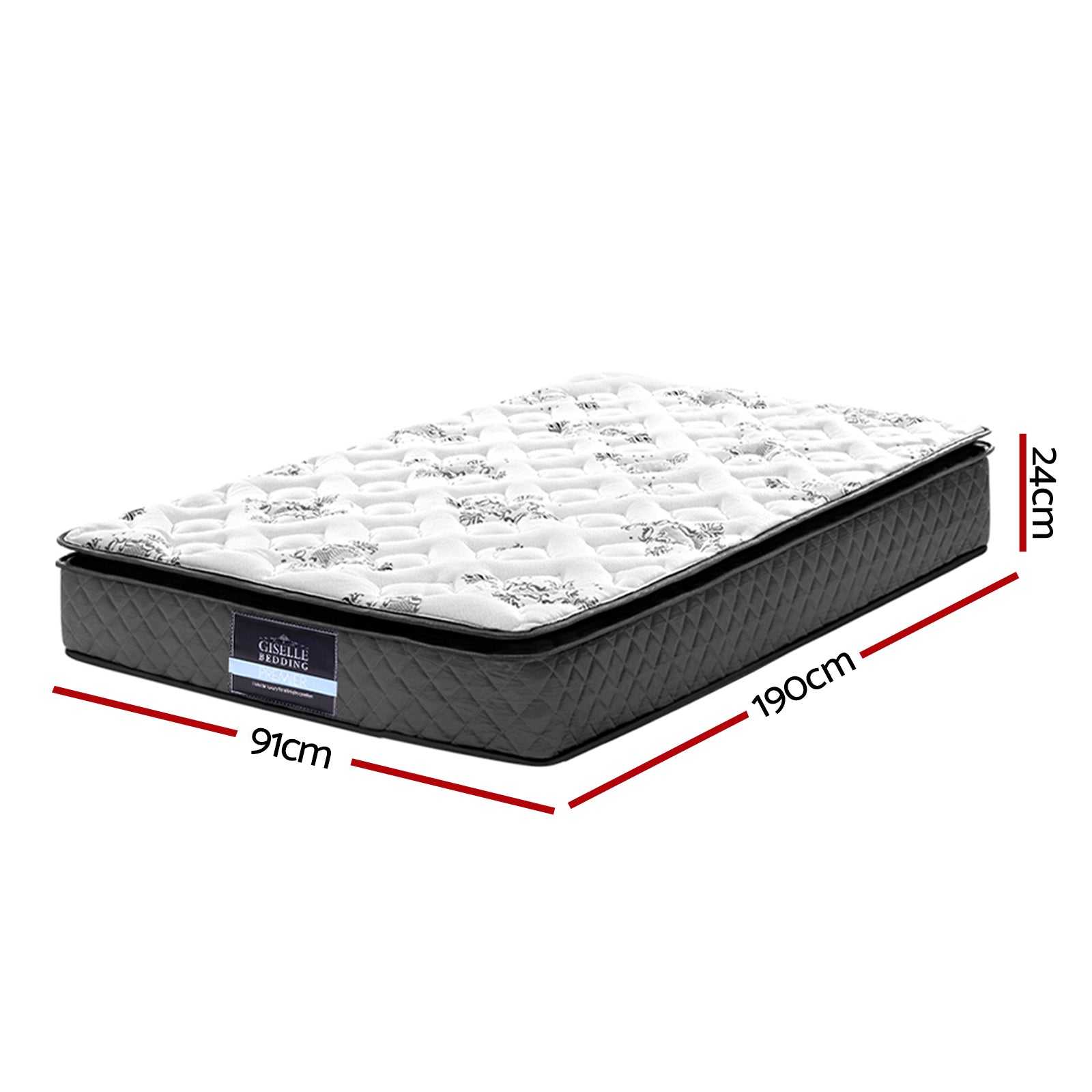 Single Pillow Top Bonnell Spring Mattress 24cm Medium Firm Bed