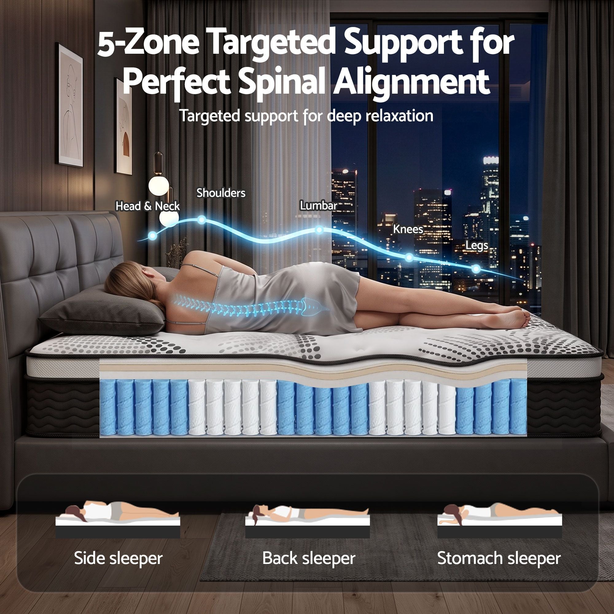 Queen Euro Top Mattress 32cm Pocket Spring 5 Zone Medium