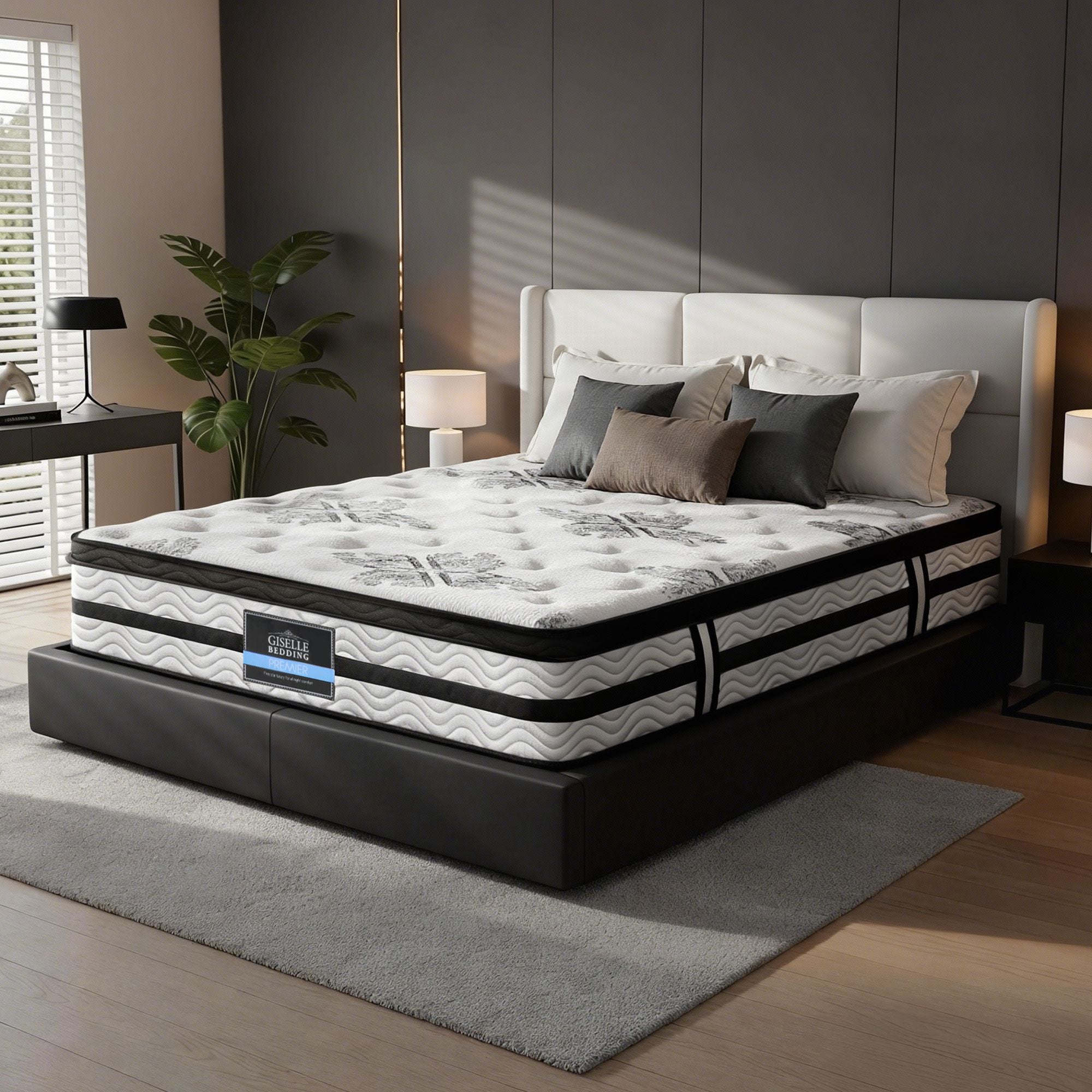 Double Euro Top Mattress 34cm Pocket Spring 5 Zone Medium Firm