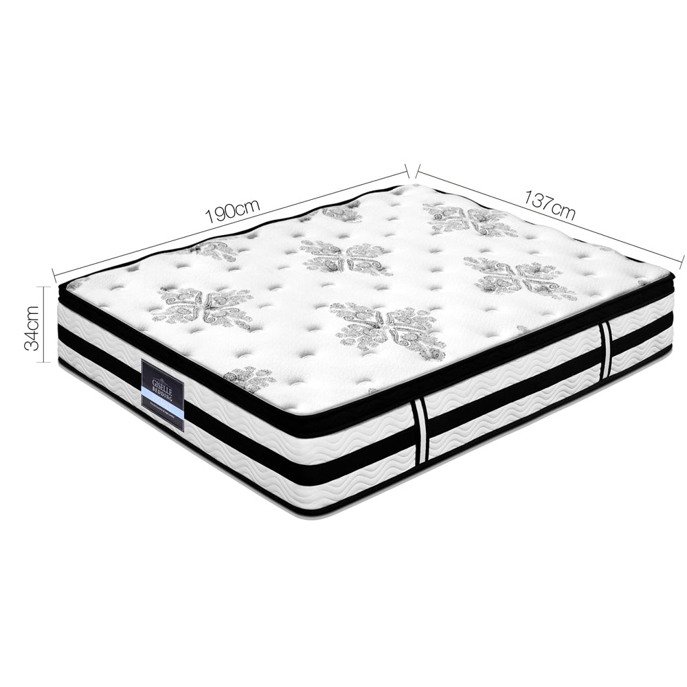 Double Euro Top Mattress 34cm Pocket Spring 5 Zone Medium Firm
