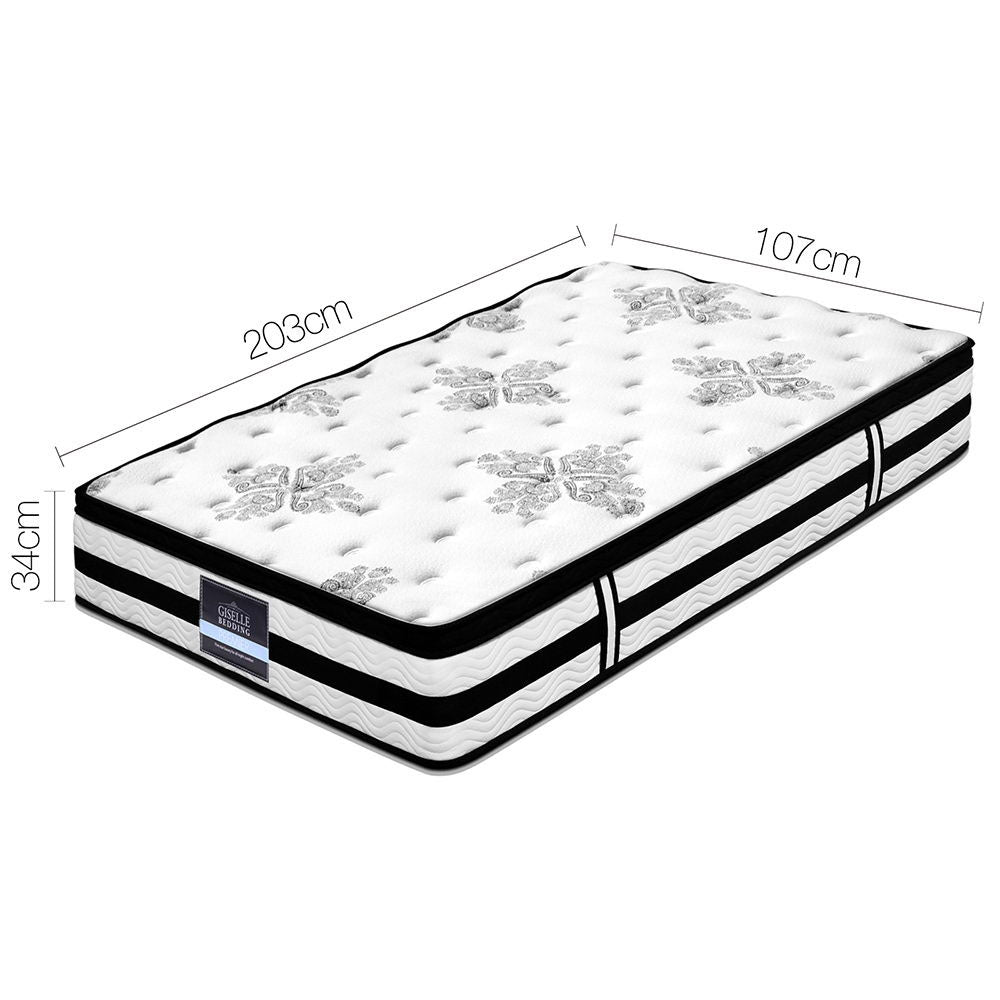 King Single Euro Top Mattress 34cm Pocket Spring Medium Firm
