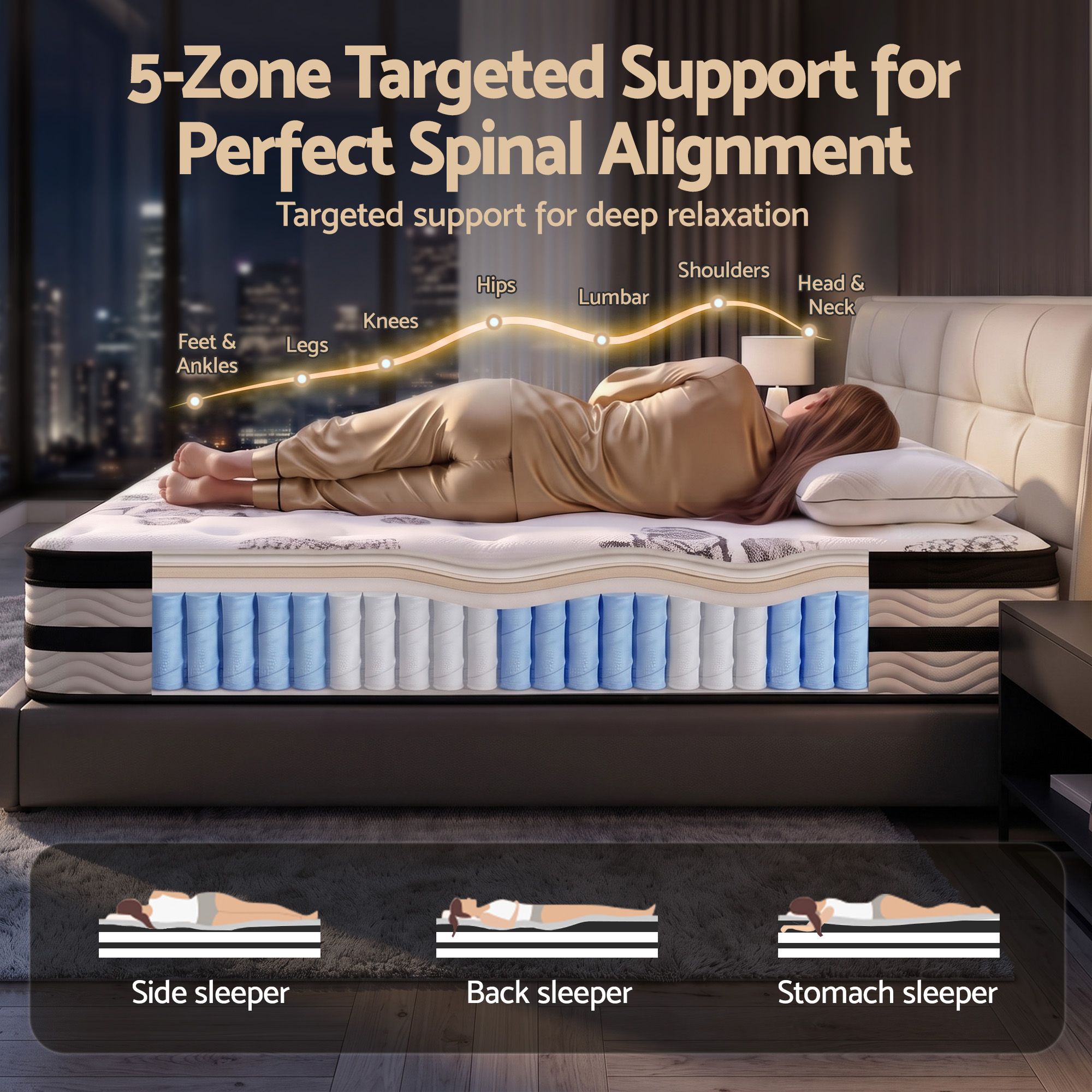 Queen Euro Top Mattress 34cm Pocket Spring 5 Zone Medium Firm
