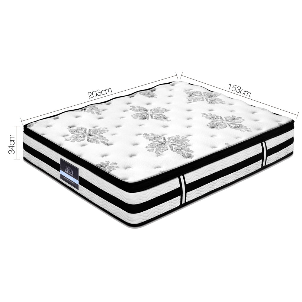 Queen Euro Top Mattress 34cm Pocket Spring 5 Zone Medium Firm