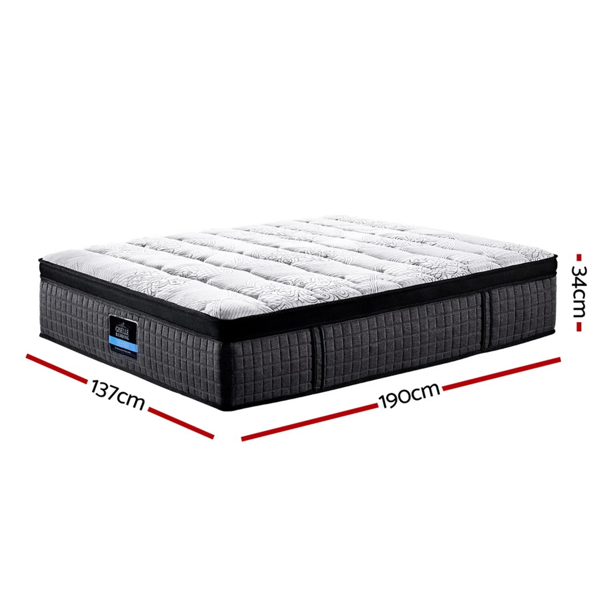 Marc Euro Top Mattress Double 34cm 9-Zone Pocket Spring Medium Firm