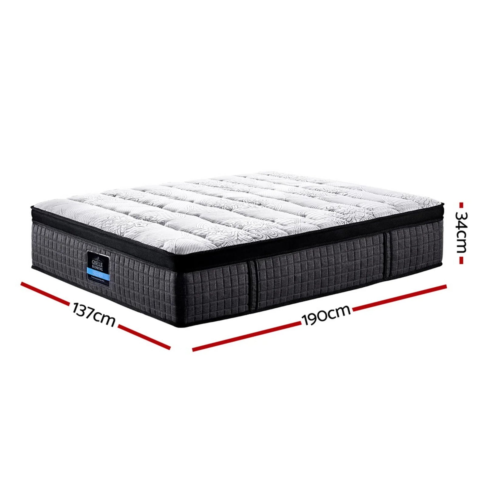 Marc Euro Top Mattress Double 34cm 9-Zone Pocket Spring Medium Firm
