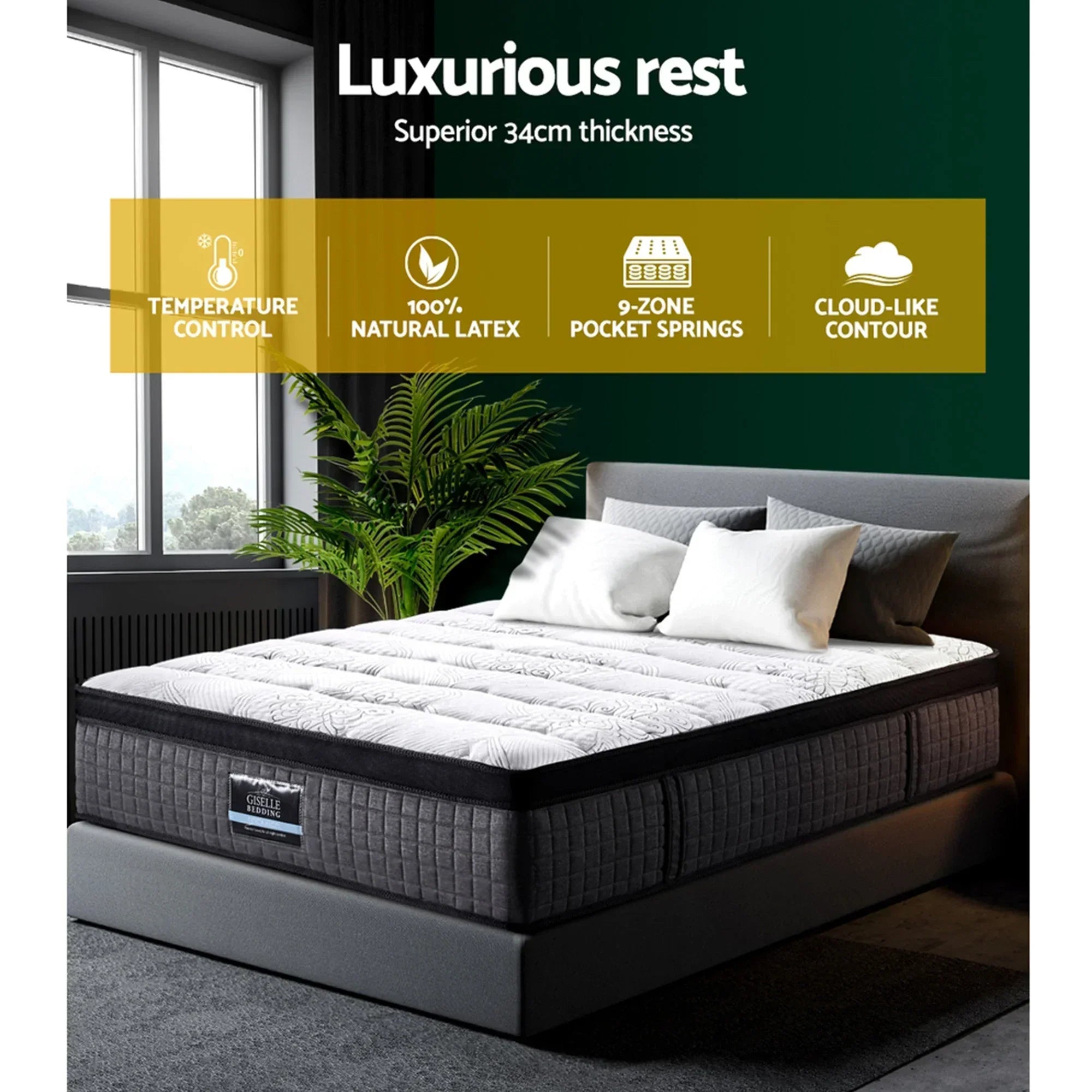 Marc Series Euro Top Mattress King 9-Zone Pocket Spring 34cm Medium Firm